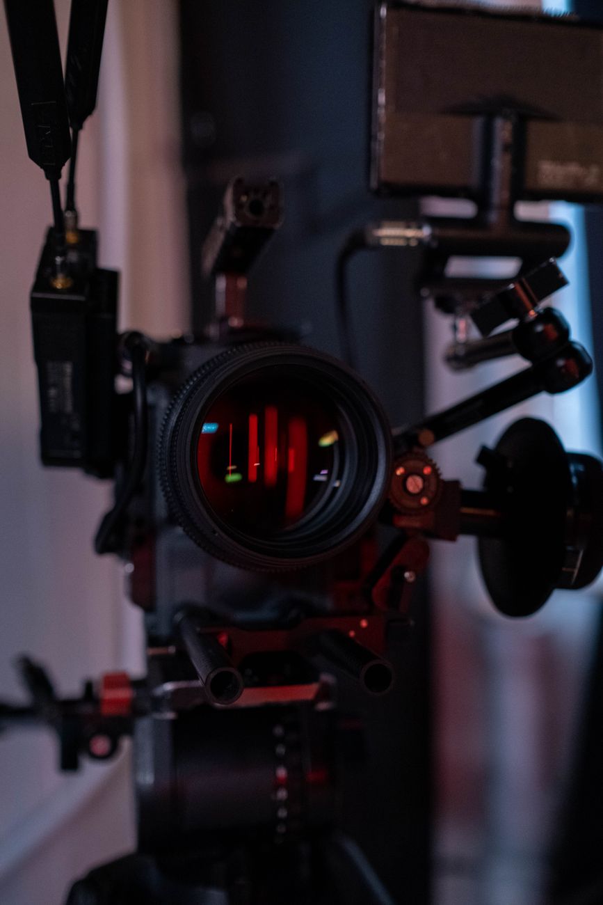RED camera setup with anamorphic lenses on gimbal platform