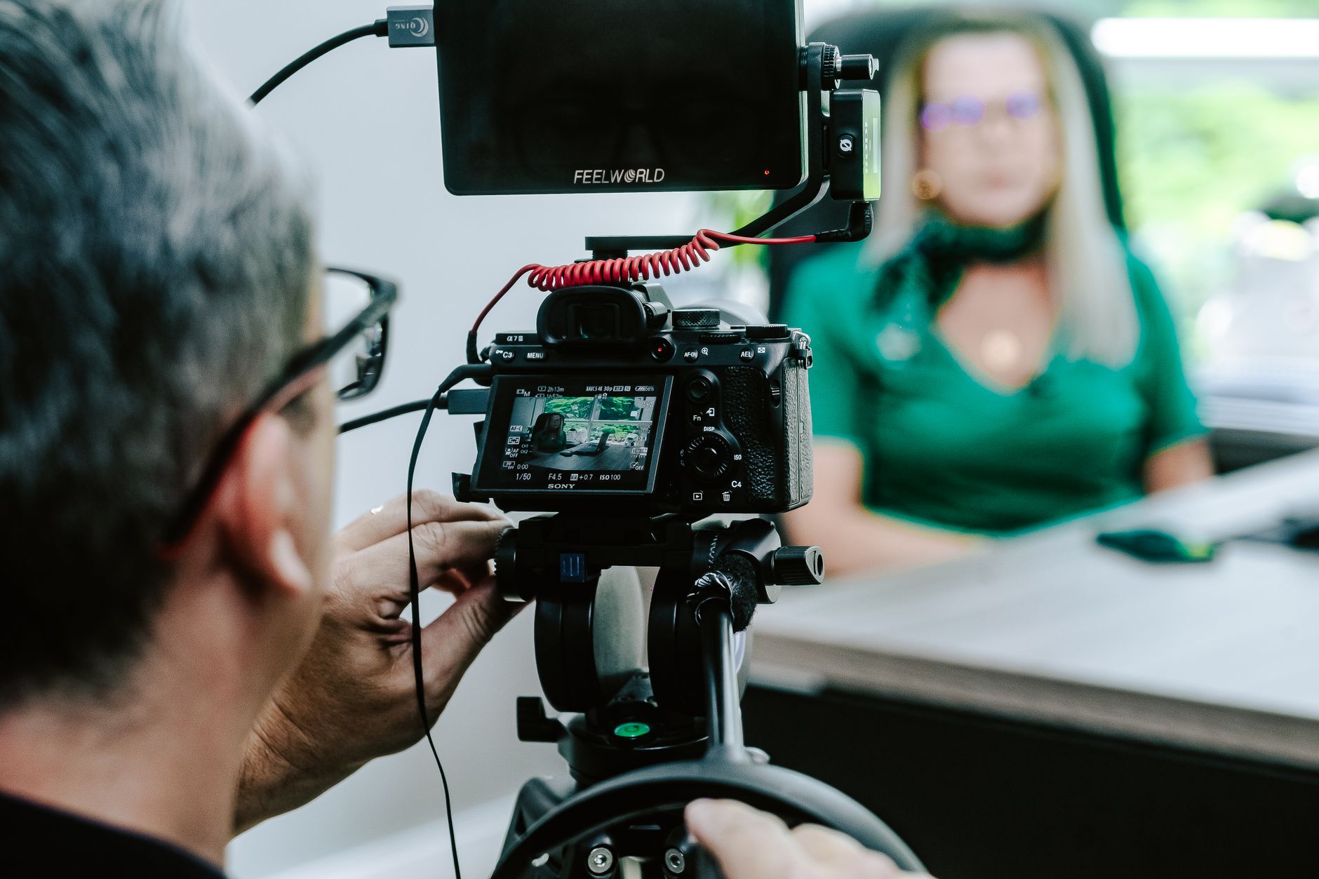 Behind the scenes interview camera rigging setup